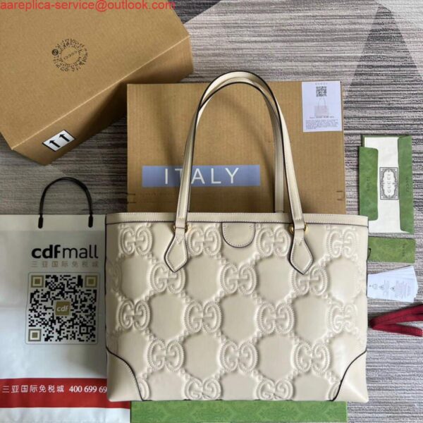 Replica Gucci 631685 GG matelassé leather medium tote Bag White