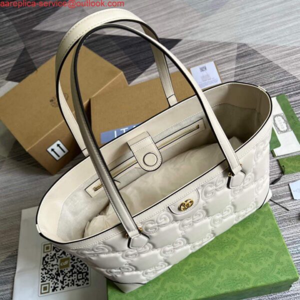 Replica Gucci 631685 GG matelassé leather medium tote Bag White 6