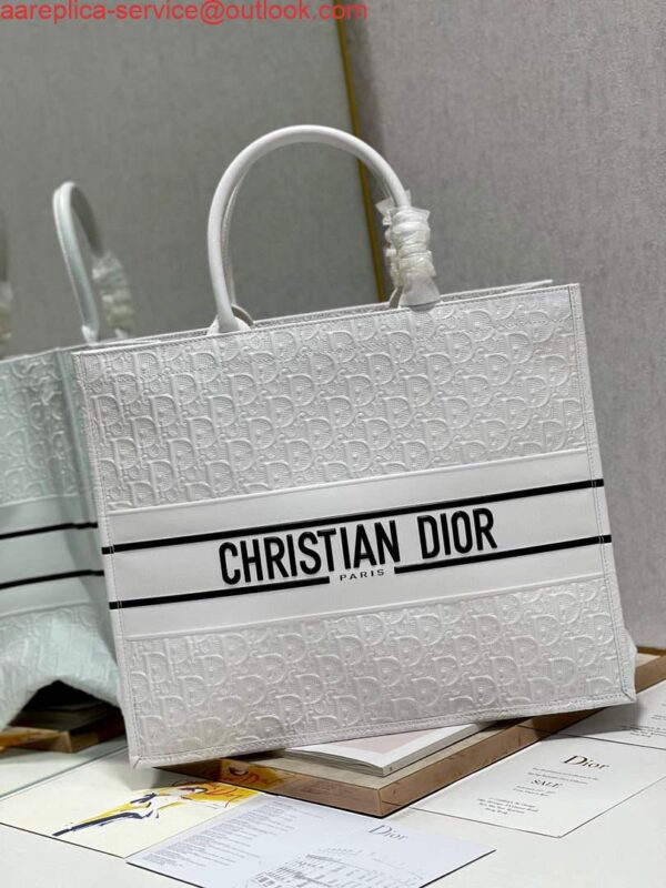 Replica Dior M1286 Large Book Tote White Perforated and Embossed Oblique Calfskin