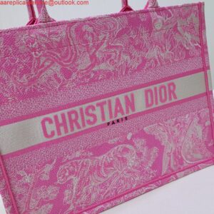 Replica Dior M1296 Book Tote Medium Neon pink Toile de Jouy Reverse Embroidery