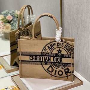 Replica Dior M1296 Medium Book Tote Beige jute fabric with Union motif embroidery 2