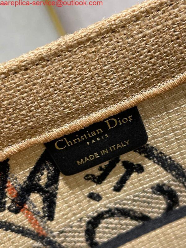 Replica Dior M1296 Medium Book Tote Beige jute fabric with Union motif embroidery 8