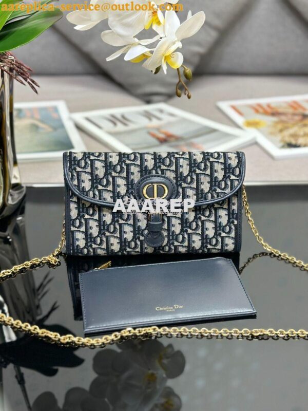 Replica Dior Bobby East-west Pouch With Chain Blue Oblique Jacquard S5 3