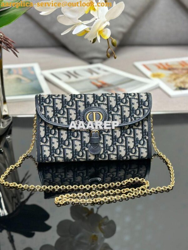 Replica Dior Bobby East-west Pouch With Chain Blue Oblique Jacquard S5 4