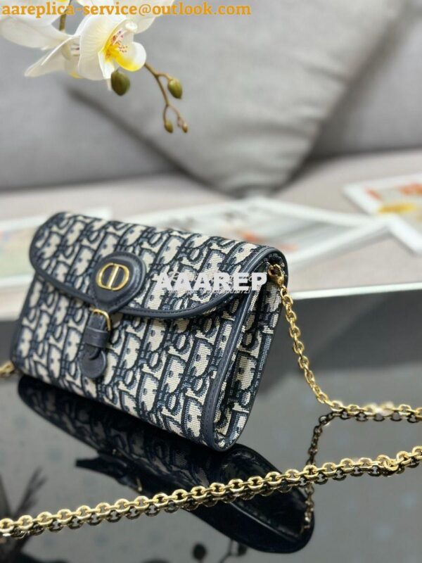 Replica Dior Bobby East-west Pouch With Chain Blue Oblique Jacquard S5 5