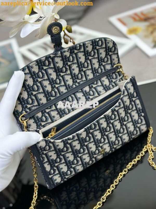 Replica Dior Bobby East-west Pouch With Chain Blue Oblique Jacquard S5 8