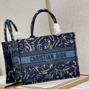 Replica Dior M1296 Medium Book Tote Blue Roses embroidery