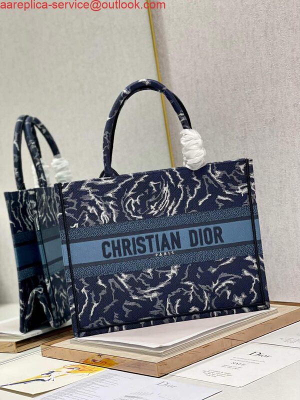 Replica Dior M1296 Medium Book Tote Blue Roses embroidery 3