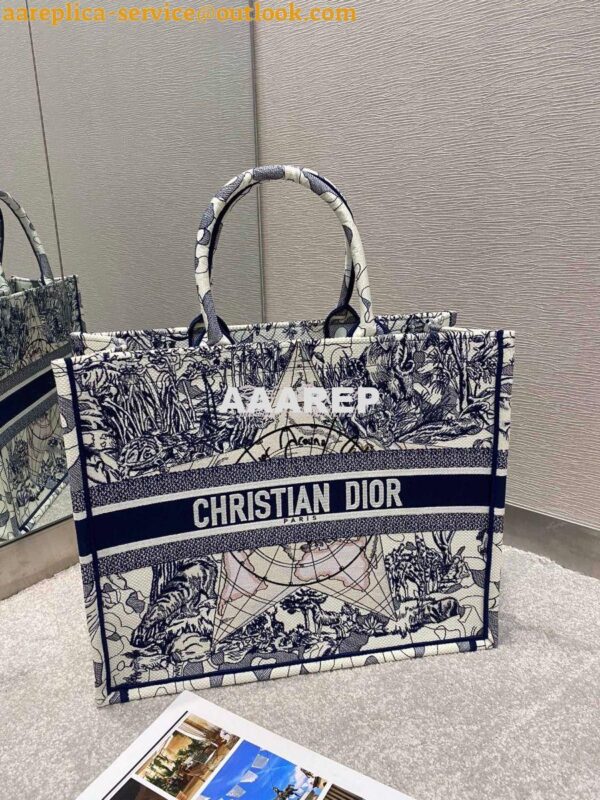 Replica Dior Book Tote bag Embroidered Canvas with Blue Around The Wor 6