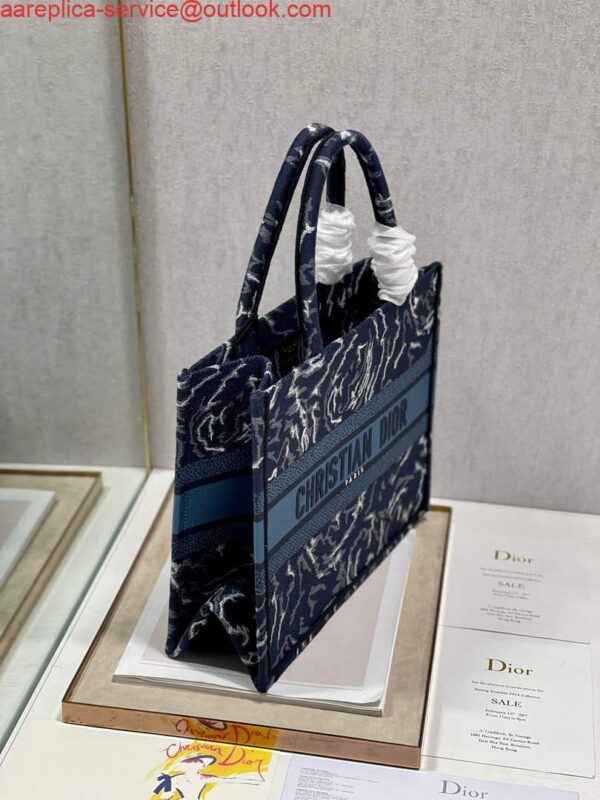 Replica Dior M1296 Medium Book Tote Blue Roses embroidery 3