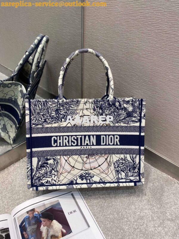 Replica Dior Book Tote bag Embroidered Canvas with Blue Around The Wor 15