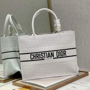 Replica Dior M1296 Medium Book Tote White Perforated and Embossed Oblique Calfskin