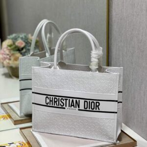 Replica Dior M1296 Medium Book Tote White Perforated and Embossed Oblique Calfskin 2