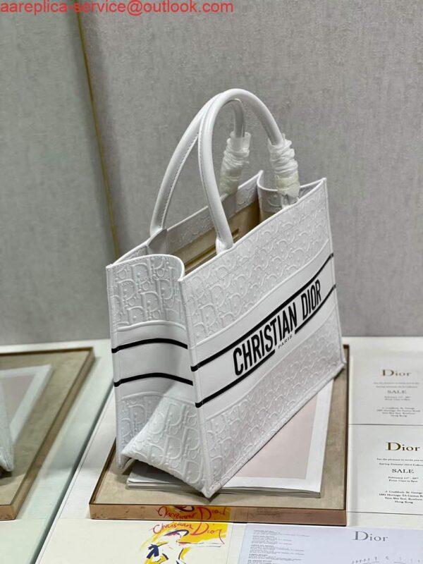 Replica Dior M1296 Medium Book Tote White Perforated and Embossed Oblique Calfskin 3