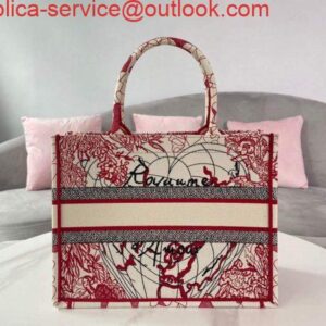 Replica Dior M1296 Small DIOR BOOK TOTE Red and White D-Royaume d'Amour Embroidery Red and white