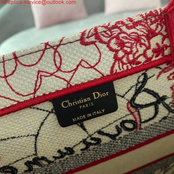 Replica Dior M1296 Small DIOR BOOK TOTE Red and White D-Royaume d'Amour Embroidery Red and white 9