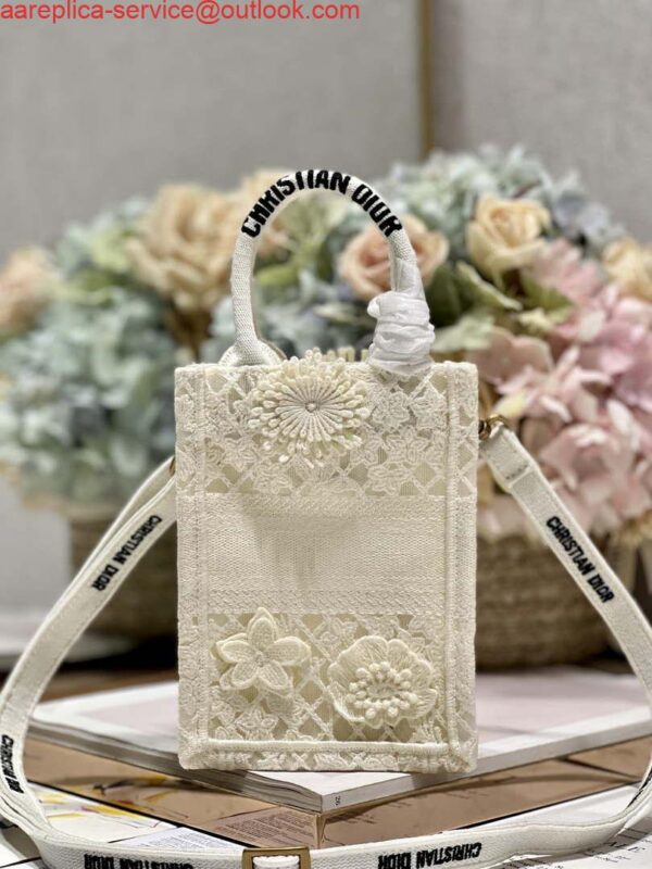 Replica Dior S5555 Mini Dior Book Tote Phone Bag Biege lace flowers S1109 6