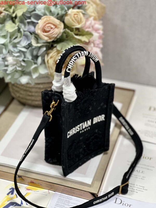 Replica Dior S5555 Mini Dior Book Tote Phone Bag Black lace flowers S1108 3