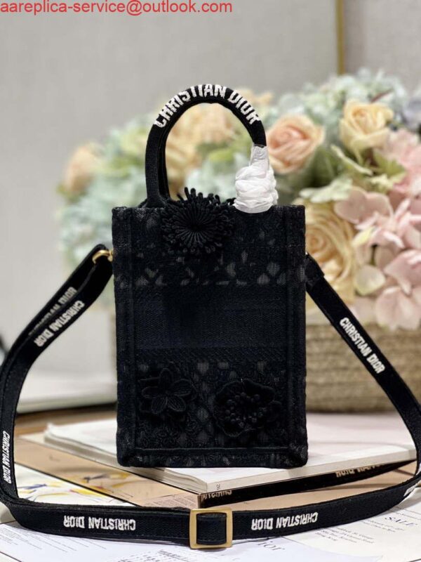 Replica Dior S5555 Mini Dior Book Tote Phone Bag Black lace flowers S1108 6