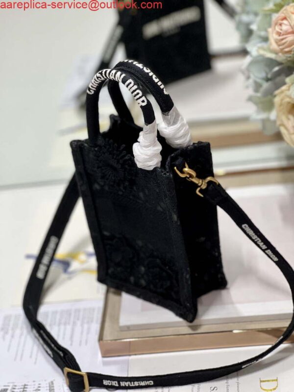 Replica Dior S5555 Mini Dior Book Tote Phone Bag Black lace flowers S1108 7