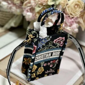 Replica Dior S5555 Mini Dior Book Tote Phone Bag black multicolor embroidery S1099