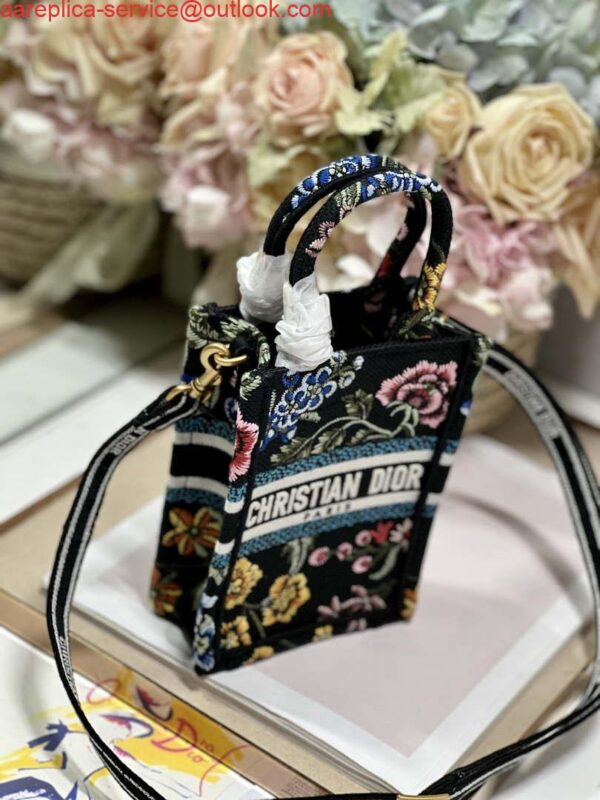 Replica Dior S5555 Mini Dior Book Tote Phone Bag black multicolor embroidery S1099 3