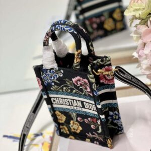 Replica Dior S5555 Mini Dior Book Tote Phone Bag black multicolor embroidery S1099 2