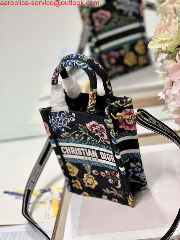 Replica Dior S5555 Mini Dior Book Tote Phone Bag black multicolor embroidery S1099 4