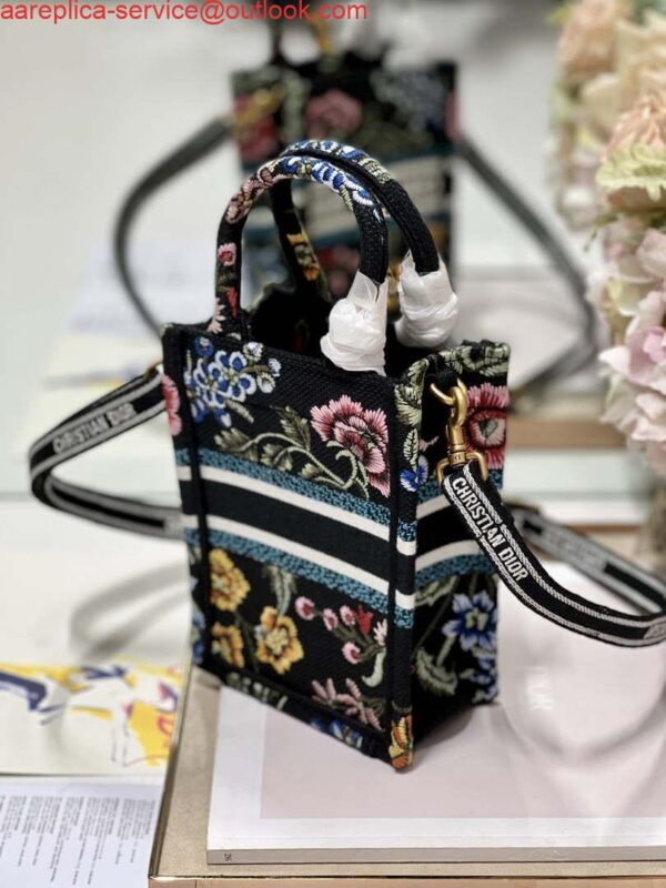 Replica Dior S5555 Mini Dior Book Tote Phone Bag black multicolor embroidery S1099 7