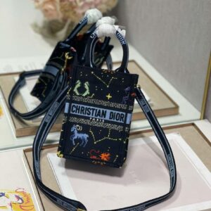 Replica Dior S5555 Mini Dior Book Tote Phone Bag black multicolor petites fleurs embroidery 2