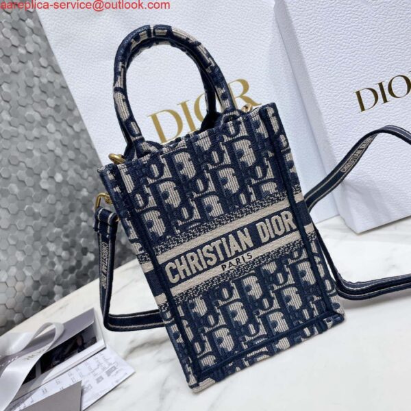 Replica Dior S5555 Mini Dior Book Tote Phone Bag Blue Dior Oblique Embroidery 3