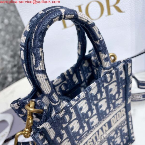 Replica Dior S5555 Mini Dior Book Tote Phone Bag Blue Dior Oblique Embroidery 6