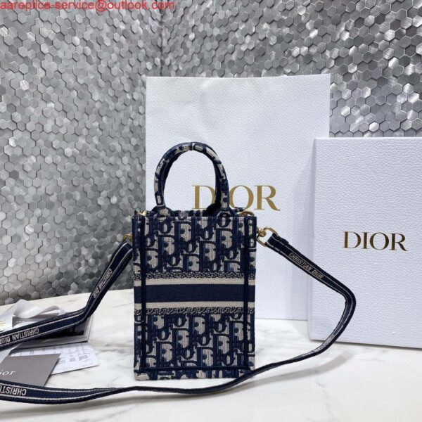 Replica Dior S5555 Mini Dior Book Tote Phone Bag Blue Dior Oblique Embroidery 9