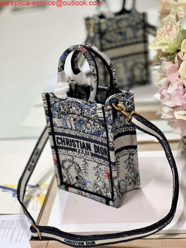 Replica Dior S5555 Mini Dior Book Tote Phone Bag Blue multicolor embroidery S1102 2