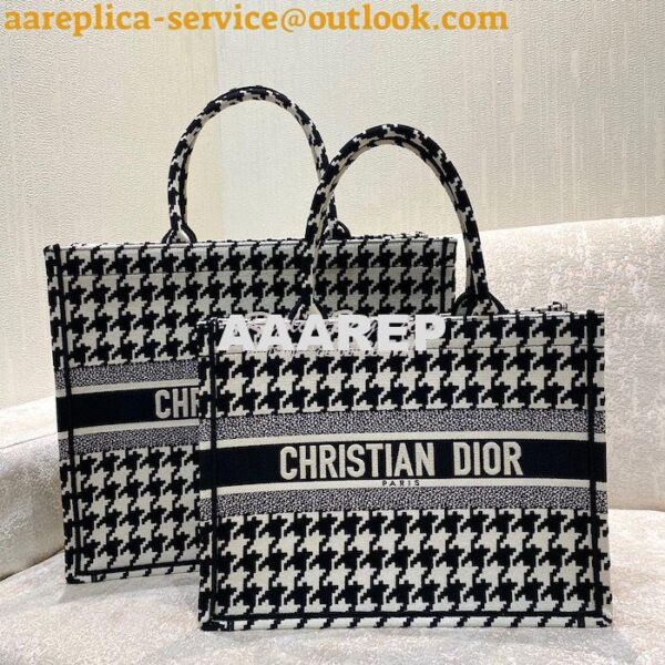 Replica Dior Book Tote bag in Black Houndstooth Embroidery 3