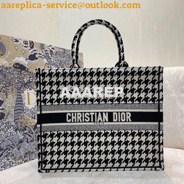 Replica Dior Book Tote bag in Black Houndstooth Embroidery 4