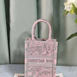 Replica Dior S5555 Mini Dior Book Tote Phone Bag Gray and Pink Toile de Jouy Reverse Embroidery 2