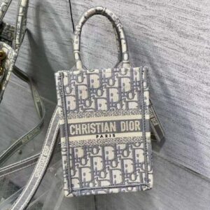 Replica Dior S5555 Mini Dior Book Tote Phone Bag Gray Dior Oblique Embroidery