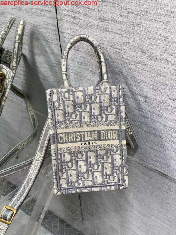 Replica Dior S5555 Mini Dior Book Tote Phone Bag Gray Dior Oblique Embroidery