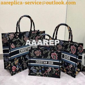 Replica Dior Book Tote bag in Black Multicolor Dior Petites Fleurs Emb