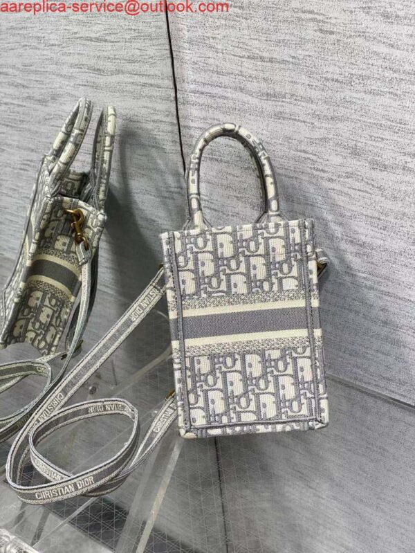 Replica Dior S5555 Mini Dior Book Tote Phone Bag Gray Dior Oblique Embroidery 3