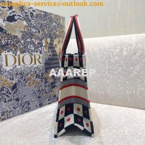 Replica Dior Book Tote bag in Black, White and Red D-Chess Heart Embro 2