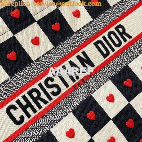 Replica Dior Book Tote bag in Black, White and Red D-Chess Heart Embro 5