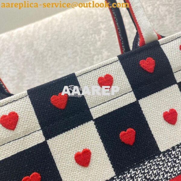 Replica Dior Book Tote bag in Black, White and Red D-Chess Heart Embro 6