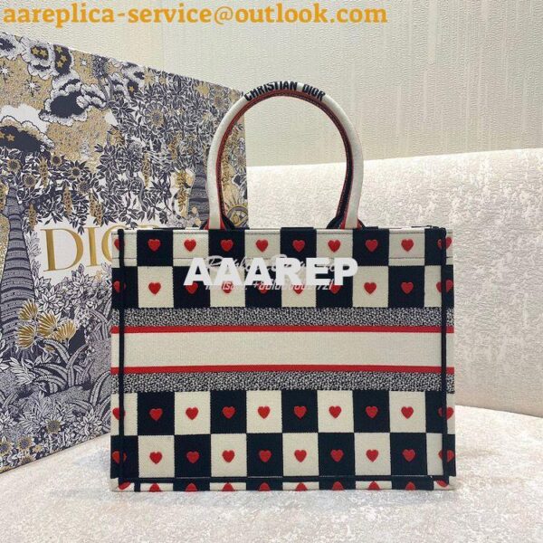 Replica Dior Book Tote bag in Black, White and Red D-Chess Heart Embro 10