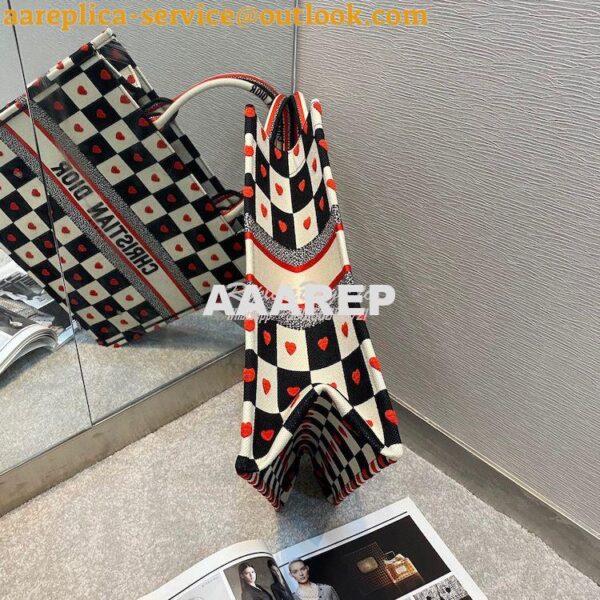 Replica Dior Book Tote bag in Black, White and Red D-Chess Heart Embro 15