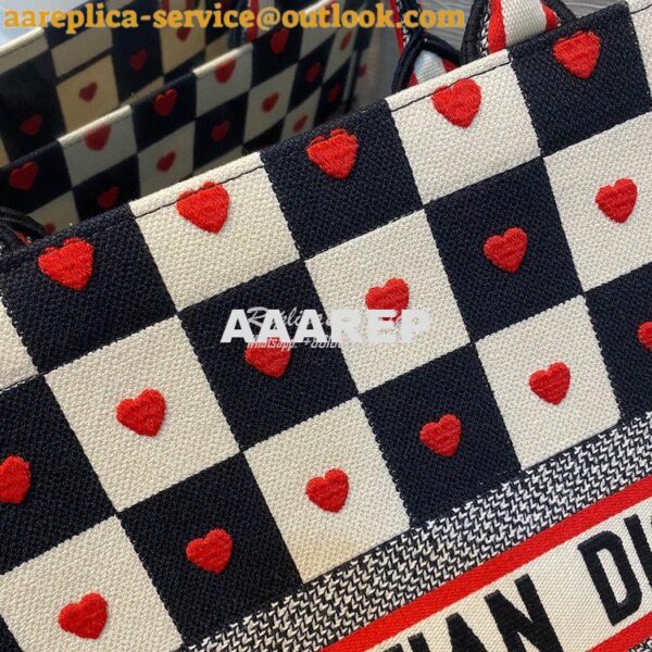 Replica Dior Book Tote bag in Black, White and Red D-Chess Heart Embro 17