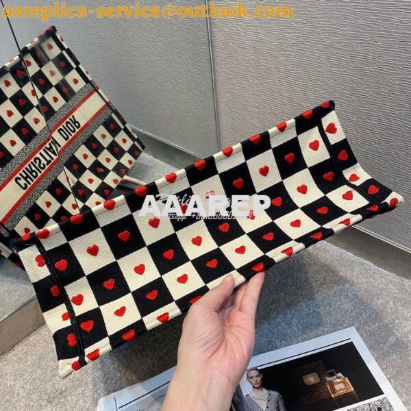 Replica Dior Book Tote bag in Black, White and Red D-Chess Heart Embro 19