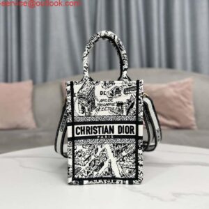 Replica Dior S5555 Mini Dior Book Tote Phone Bag White and Black Eembroidery S1108