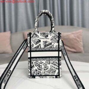 Replica Dior S5555 Mini Dior Book Tote Phone Bag White and Black Eembroidery S1108 2